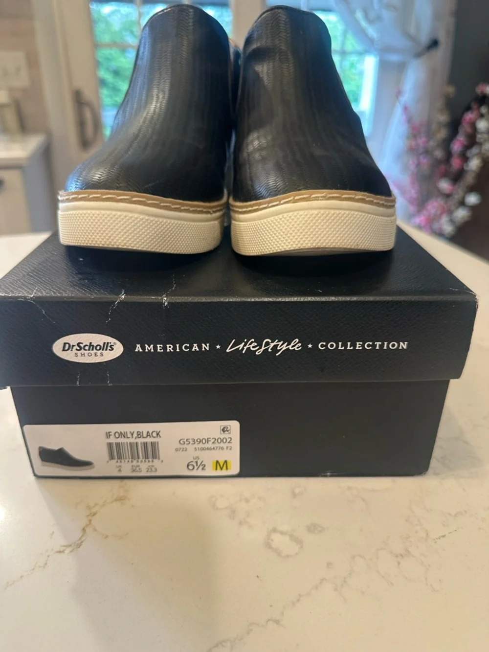 Dr. Scholl's Black Slip-On Wedge Sneakers with Tan Heel Tab - Picture 2 of 4